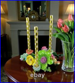 MacKenzie-Childs Green Flower Market 3 Candle Holder Centerpiece New No Box