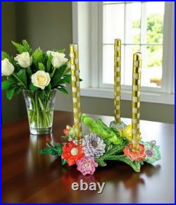 MacKenzie-Childs Green Flower Market 3 Candle Holder Centerpiece New No Box