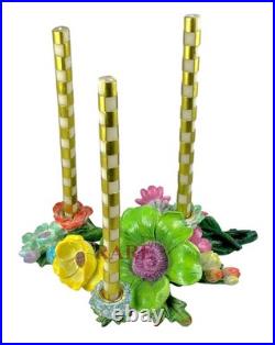 MacKenzie-Childs Green Flower Market 3 Candle Holder Centerpiece New No Box
