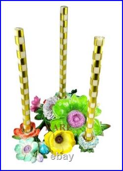 MacKenzie-Childs Green Flower Market 3 Candle Holder Centerpiece New No Box