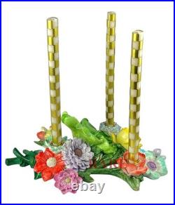 MacKenzie-Childs Green Flower Market 3 Candle Holder Centerpiece New No Box