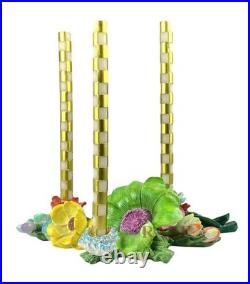 MacKenzie-Childs Green Flower Market 3 Candle Holder Centerpiece New No Box