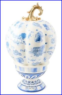 MacKenzie-Childs Harvest Royal Autumn Toile SHORT Pedestal Pumpkin Décor #35509