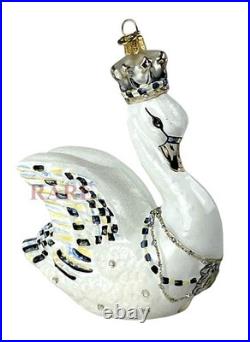 MacKenzie-Childs Her Majesty Swan Glass Ornament 5.5 Tall Brand New in Box