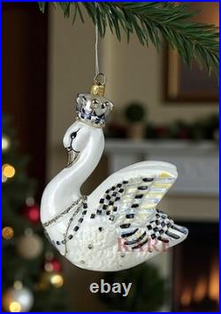 MacKenzie-Childs Her Majesty Swan Glass Ornament 5.5 Tall Brand New in Box