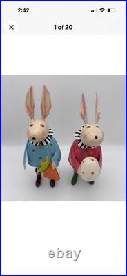 MacKenzie Childs Hip Hop Set Bunny Figurines Metal Easter Decor Rabbit Whimsical