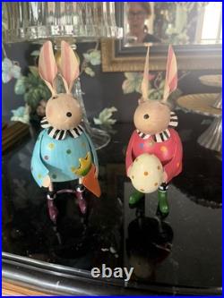 MacKenzie Childs Hip Hop Set Bunny Figurines Metal Easter Decor Rabbit Whimsical