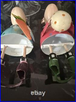 MacKenzie Childs Hip Hop Set Bunny Figurines Metal Easter Decor Rabbit Whimsical