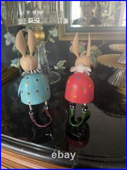 MacKenzie Childs Hip Hop Set Bunny Figurines Metal Easter Decor Rabbit Whimsical