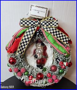 MacKenzie-Childs JOLLY HOLIDAY SANTA BOTTLE BRUSH Courtly Check Wreath 9 NWT