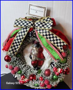 MacKenzie-Childs JOLLY HOLIDAY SANTA BOTTLE BRUSH Courtly Check Wreath 9 NWT