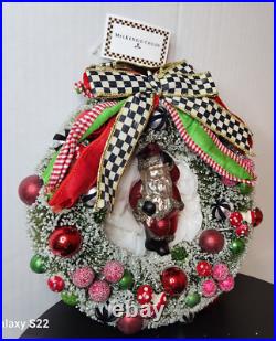 MacKenzie-Childs JOLLY HOLIDAY SANTA BOTTLE BRUSH Courtly Check Wreath 9 NWT