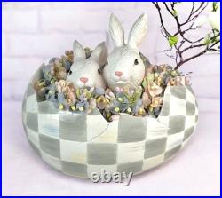 MacKenzie-Childs Sterling Check Peekaboo Egg With Two Bunnies New No Box