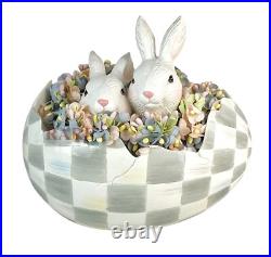 MacKenzie-Childs Sterling Check Peekaboo Egg With Two Bunnies New No Box