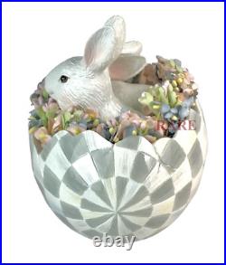 MacKenzie-Childs Sterling Check Peekaboo Egg With Two Bunnies New No Box