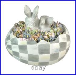 MacKenzie-Childs Sterling Check Peekaboo Egg With Two Bunnies New No Box
