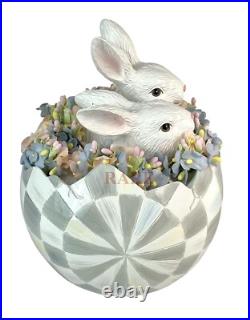 MacKenzie-Childs Sterling Check Peekaboo Egg With Two Bunnies New No Box