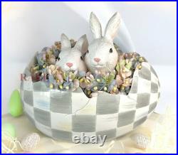 MacKenzie-Childs Sterling Check Peekaboo Egg With Two Bunnies New No Box