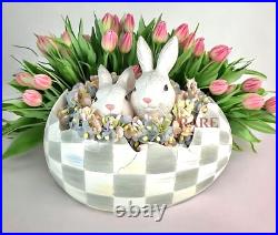 MacKenzie-Childs Sterling Check Peekaboo Egg With Two Bunnies New No Box