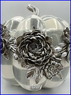 MacKenzie Childs Sterling Gray Check Silver Floral Garland 12 Pumpkin Decor