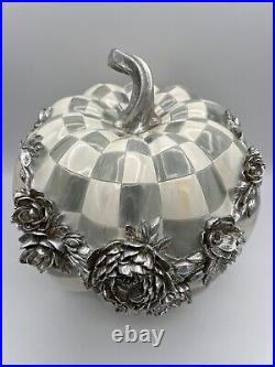 MacKenzie Childs Sterling Gray Check Silver Floral Garland 12 Pumpkin Decor