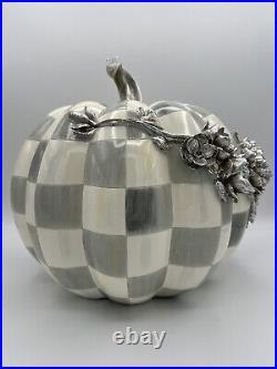 MacKenzie Childs Sterling Gray Check Silver Floral Garland 12 Pumpkin Decor