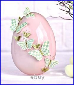 MacKenzie-Childs Touch of Pink Garland Butterfly Egg Sterling Check New No Box