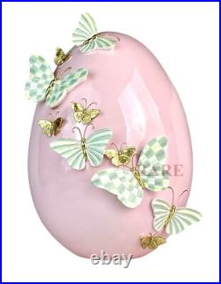 MacKenzie-Childs Touch of Pink Garland Butterfly Egg Sterling Check New No Box