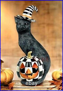 Mackenzie-Childs 15.5 Tall Illuminated Happy Jack Cat & Pumpkin New