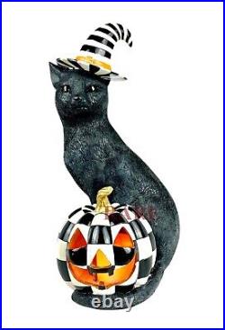 Mackenzie-Childs 15.5 Tall Illuminated Happy Jack Cat & Pumpkin New