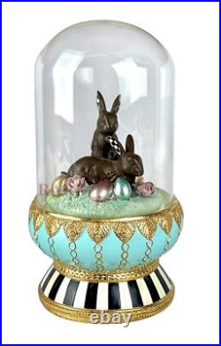 Mackenzie Childs Courtly Check Chocolate Macaron Bunny Cloche 10.25 New No Box