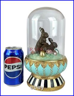 Mackenzie Childs Courtly Check Chocolate Macaron Bunny Cloche 10.25 New No Box