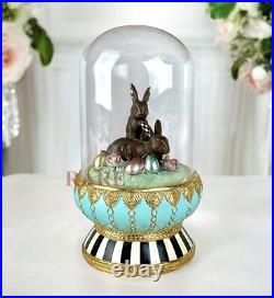 Mackenzie Childs Courtly Check Chocolate Macaron Bunny Cloche 10.25 New No Box