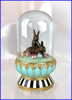 Mackenzie Childs Courtly Check Chocolate Macaron Bunny Cloche 10.25 New No Box