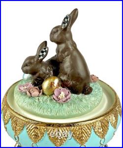 Mackenzie Childs Courtly Check Chocolate Macaron Bunny Cloche 10.25 New No Box