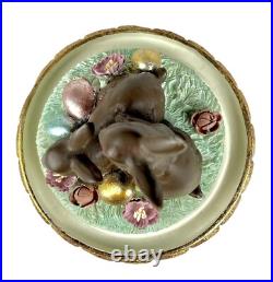 Mackenzie Childs Courtly Check Chocolate Macaron Bunny Cloche 10.25 New No Box