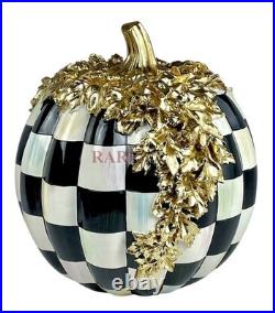 Mackenzie-Childs Courtly Check Gold Foliage 11.5 Tall Pumpkin Halloween New