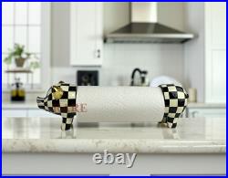 Mackenzie Childs Courtly Check Pig Paper Towel Holder New Original Box