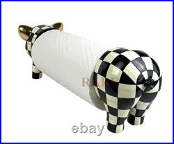 Mackenzie Childs Courtly Check Pig Paper Towel Holder New Original Box