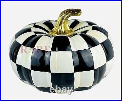 Mackenzie-Childs Courtly Check Squashed Glossy Medium Pumpkin 16 Wide x 8 New