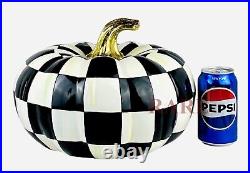 Mackenzie-Childs Courtly Check Squashed Glossy Medium Pumpkin 16 Wide x 8 New