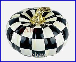 Mackenzie-Childs Courtly Check Squashed Glossy Medium Pumpkin 16 Wide x 8 New