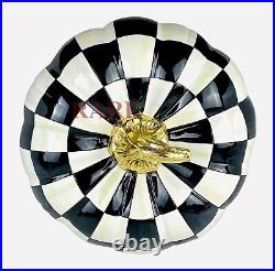 Mackenzie-Childs Courtly Check Squashed Glossy Medium Pumpkin 16 Wide x 8 New