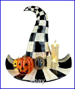 Mackenzie-Childs Courtly Check Which Witch Hat Illuminated Pumpkin Halloween