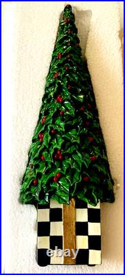 Mackenzie Childs Courtly Checks box Holly Leaf Tree 14.75 tall NEW