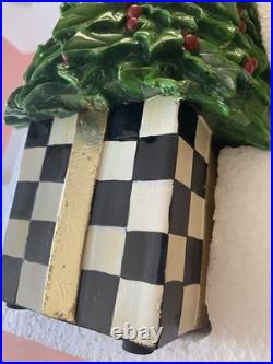 Mackenzie Childs Courtly Checks box Holly Leaf Tree 14.75 tall NEW