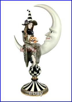 Mackenzie-Childs Courtly Spellbound Witch On a Moon With Pumpkin 21 New Box