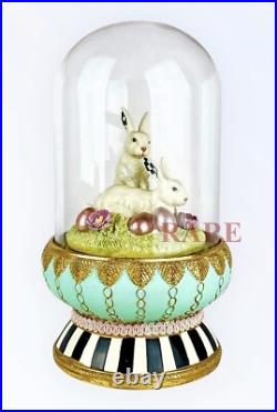 Mackenzie Childs Courtly & Stripe Check Macaron Bunny Cloche 10.25 New No Box