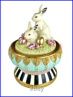 Mackenzie Childs Courtly & Stripe Check Macaron Bunny Cloche 10.25 New No Box