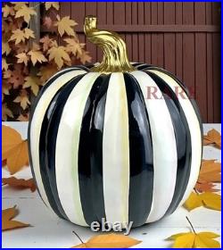 Mackenzie-Childs Courtly Stripe Glossy Large 15 T Pumpkin Halloween New No Box